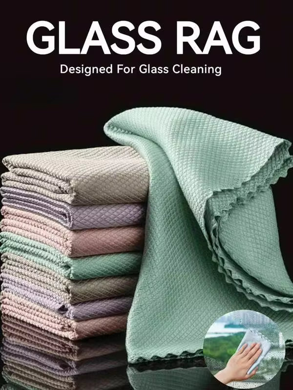 Magic Cleaning Cloths, Fish Scale Pattern Glass Cleaning Cloth Set, Lint-Free, Water-Stain-Free, Kitchen And Household Dishcloths, Microfiber Cleaning Cloths, Car Wash Towels, Bathroom Mirror Cleaning Cloths, Dry And Wet Use, Random Colors.