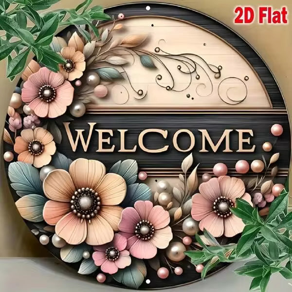 Welcome Decorative Signs, Imitation Wood Wreath Signs, Round Wreath Accessories, Wreath Decorative Signs, Welcome Wreath Centerpieces, Spring And Summer Wreath Signs (8 Inches)