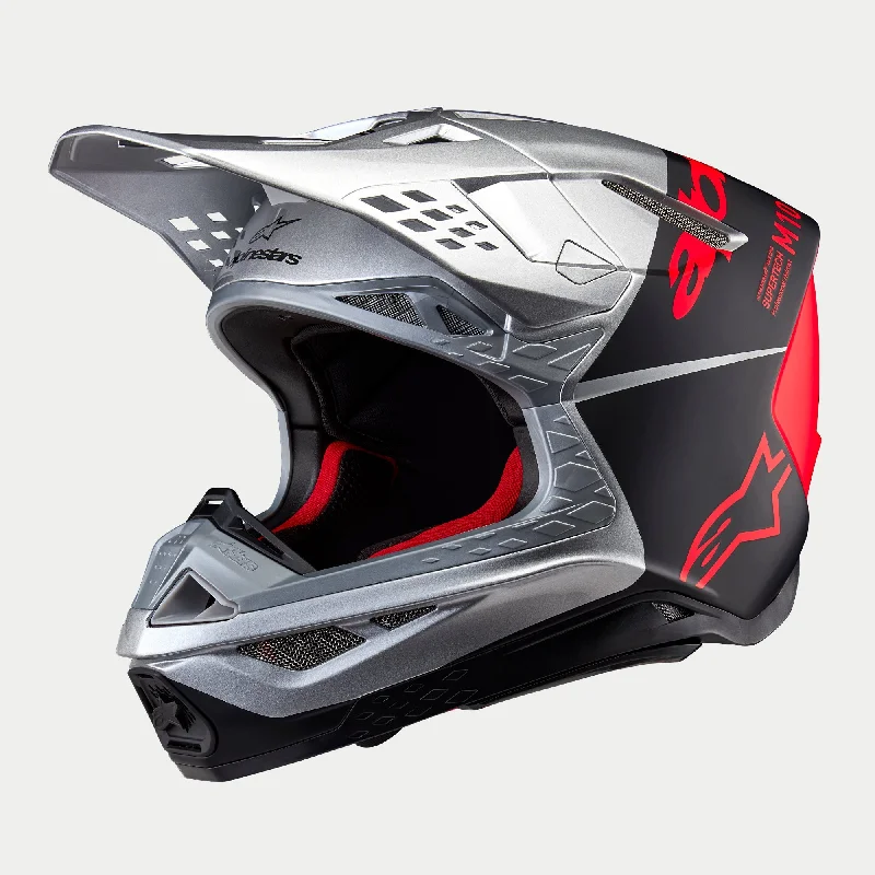 Alpinestars Supertech SM10 Flood Ece 22.06 Helmet - Silver Black Orange Fluo Matt and Gloss