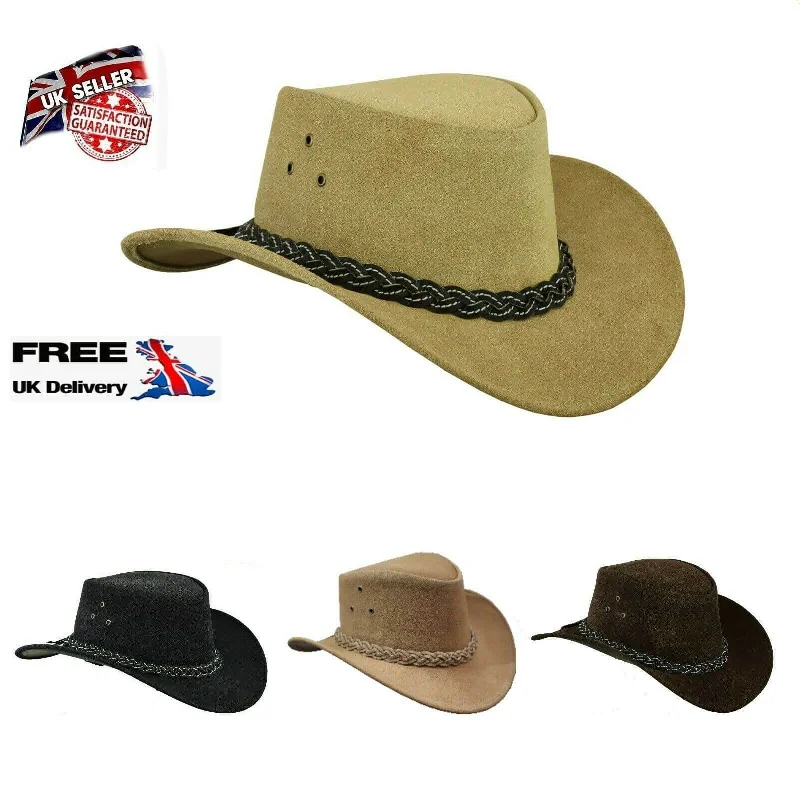 Australian Western Style Bush Cowboy Real Leather  Hat With  Chin Strap