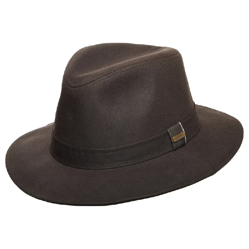 Barbour Hats Vintage Waxed Cotton Bushman Fedora Hat - Rust