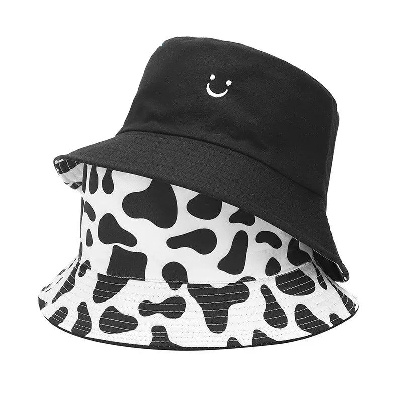 Black & White Cow Print Reversible Bucket Hat