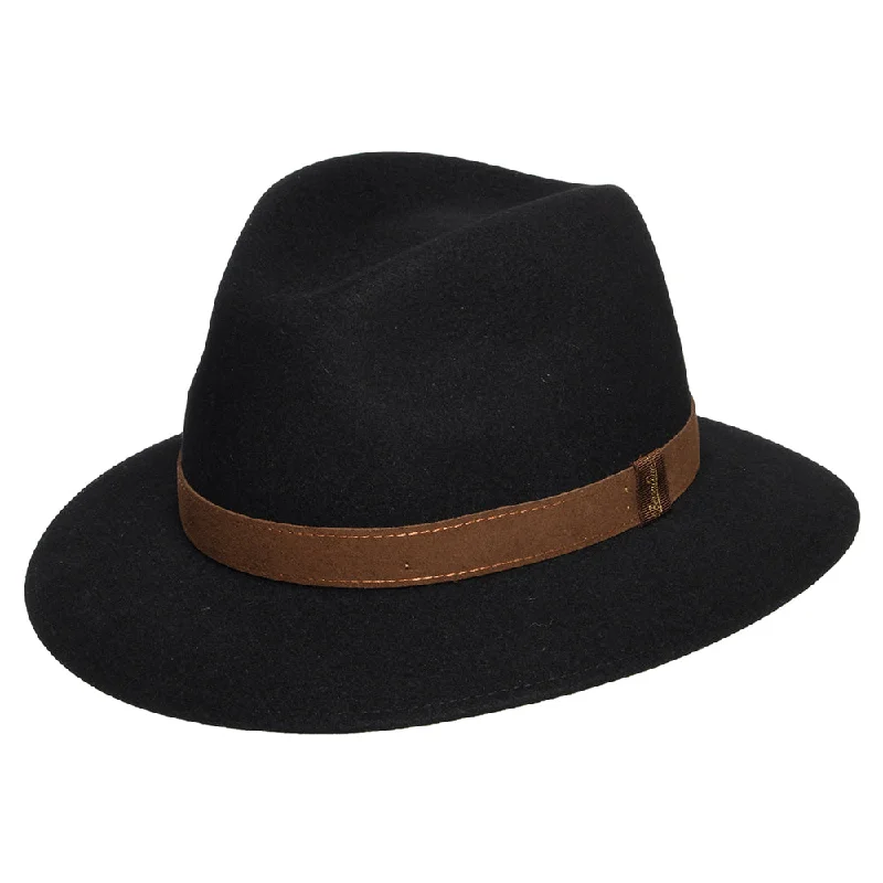 Borsalino Fur Felt Crushable Safari Fedora Hat - Black