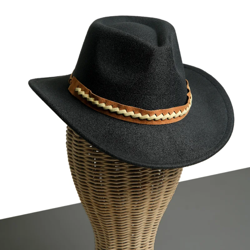 Chokore Cowboy Hat with Braided PU Belt (Black)