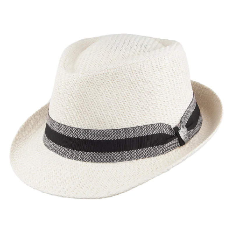 Dorfman Pacific Hats Matte Toyo Straw Trilby Hat with Striped Band - Ivory