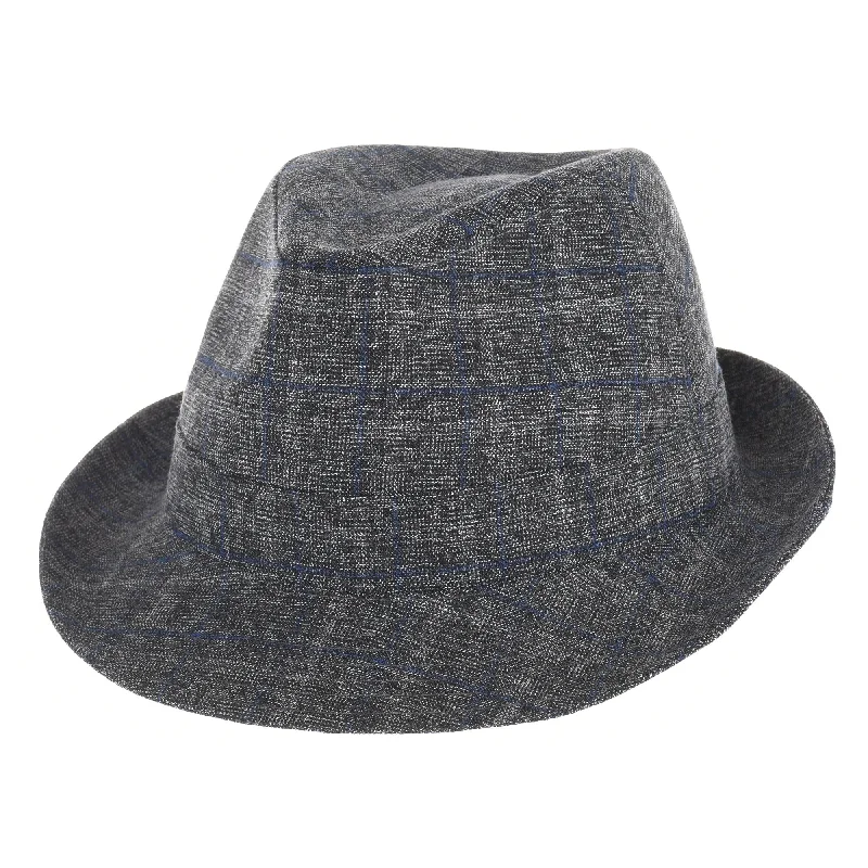 Banded Rayon Fedora Hat Glen Plaid Check Pttern DW6366