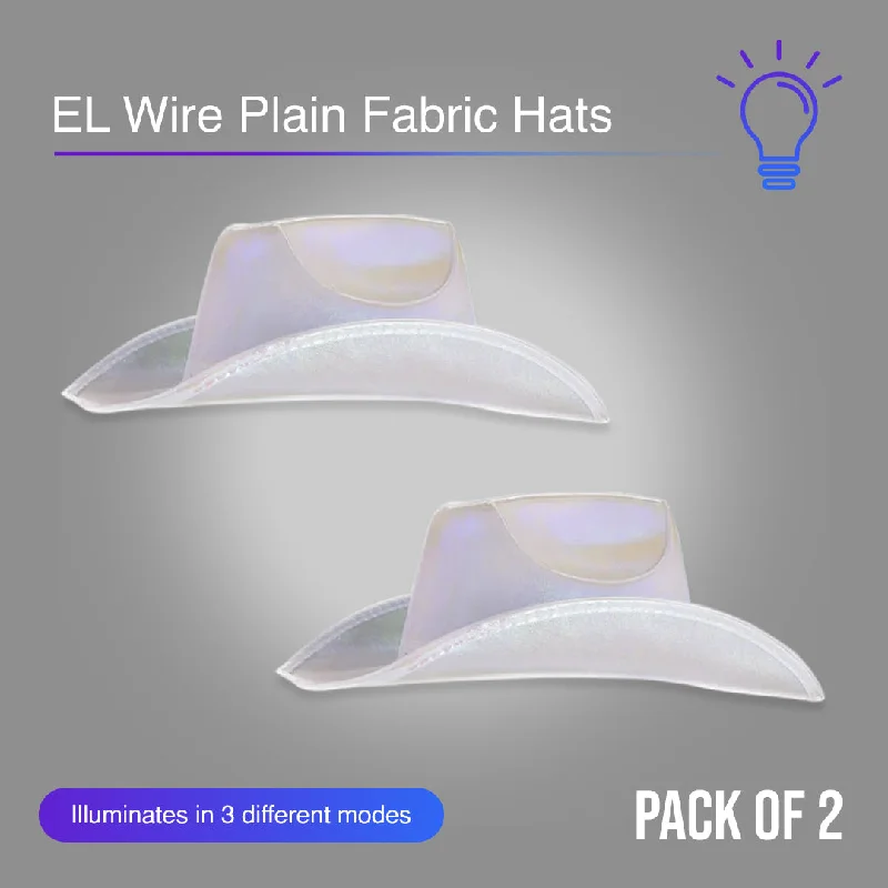 White EL Wire Light Up Glow Plain Cowboy Hat - Pack of 2 Hats