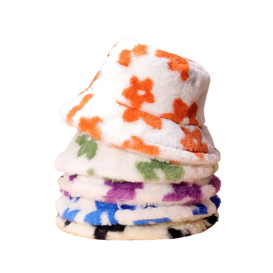 Flowers Winter Fur Bucket Hat