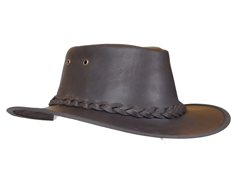 Full Grain Dark Brown Leather Bush Hat