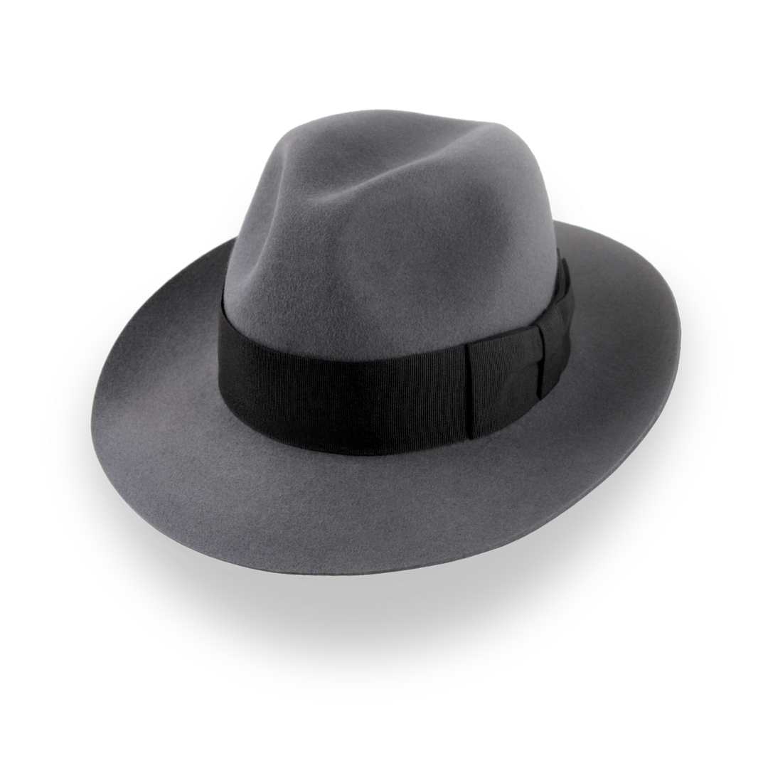 Grey Wide Brim Center-Dent Fedora in High-quality Fur Felt | The Silkstone