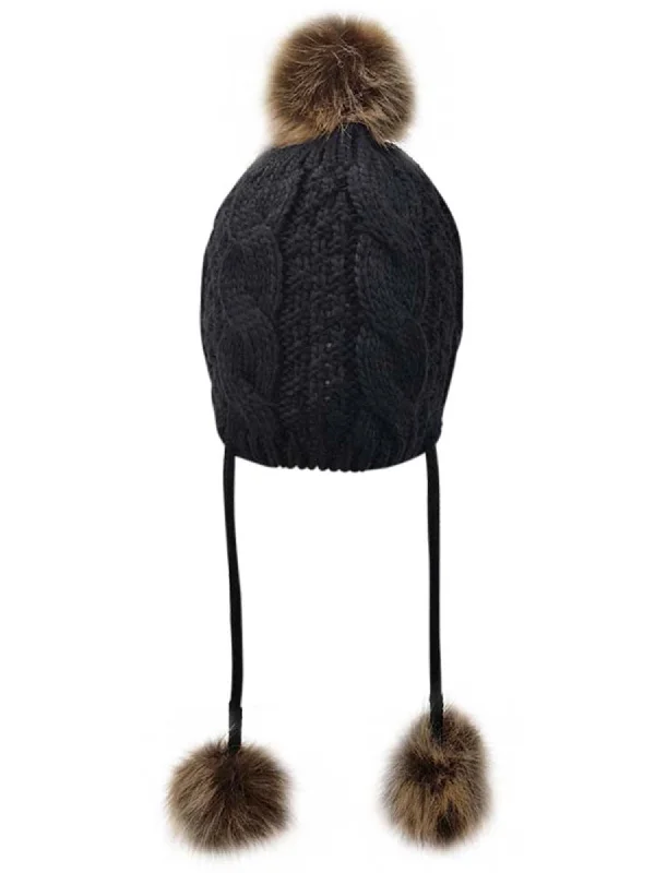 Handcrafted Cable Knit Pom Pom Tibetan Hat