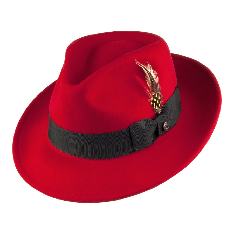 Jaxon & James Crushable C-Crown Wool Felt Fedora Hat - Red