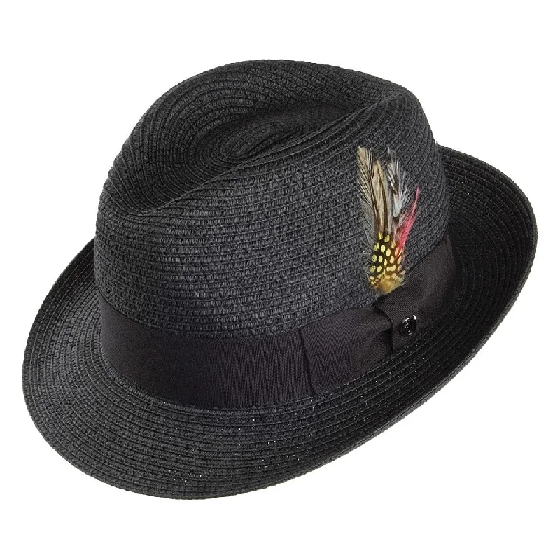 Jaxon & James Pinch Crown Straw Trilby Hat - Black