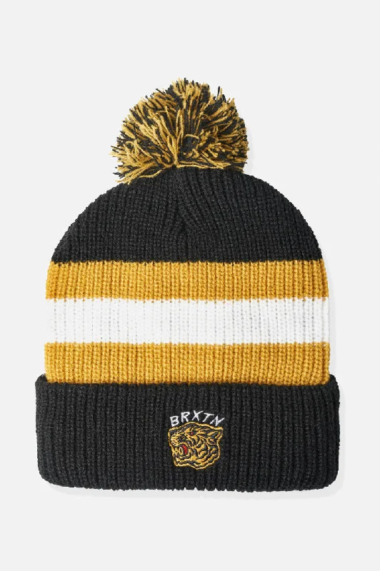 Kit Pom Beanie - Black/Off White/Bright Gold