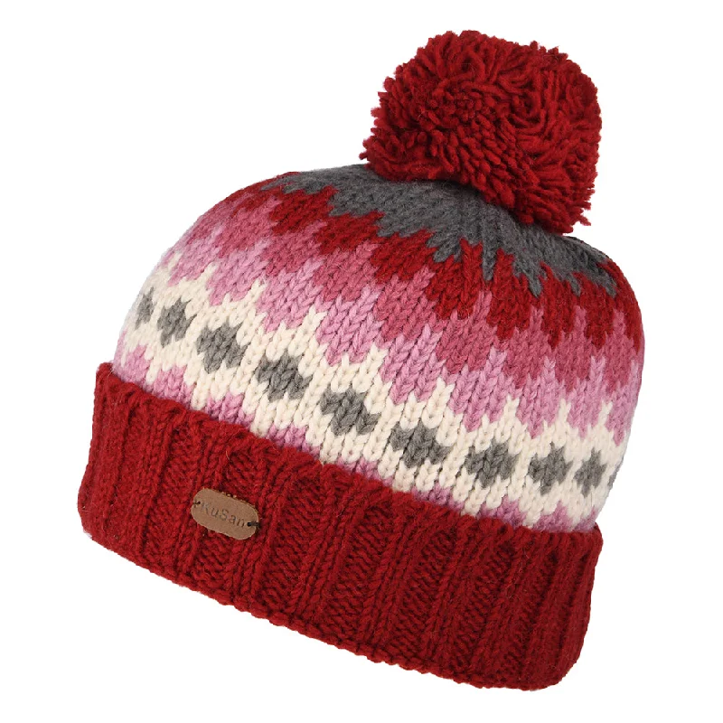 Kusan Turn Up Bobble Hat - Red