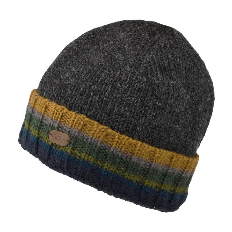 Kusan Turn Up Cuff Knit Beanie Hat - Charcoal