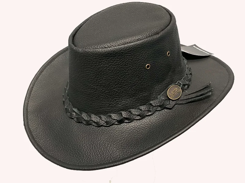 Australian Western Style Real Leather Cowboy Bush Hat Black Outback Style