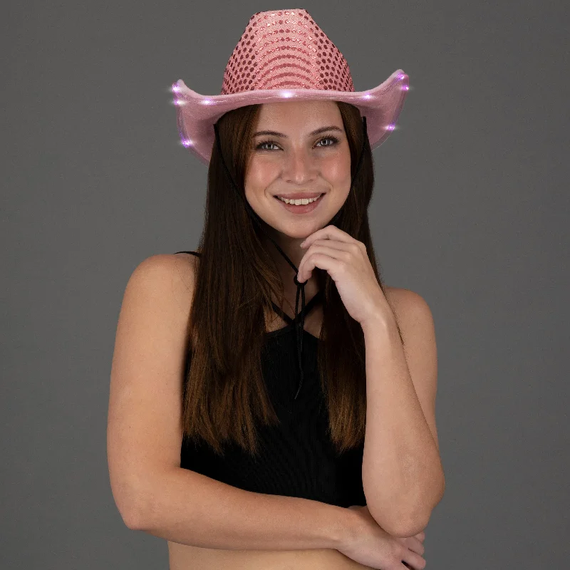 LED Light Up Flashing Pink Cowboy Hat With Sequins