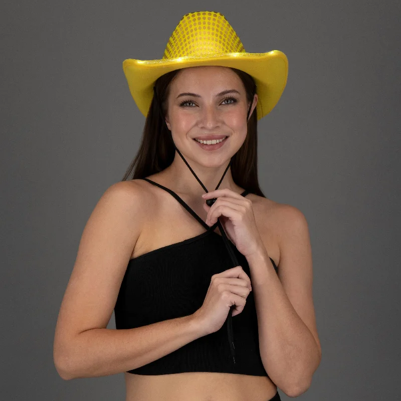 LED Light Up Flashing Gold Cowboy Hat With Sequins