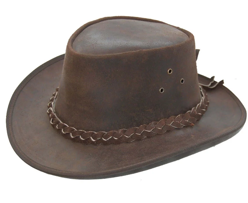 New Leather Cowboy Western Aussie Style Bush Hat Brown Mens/Women