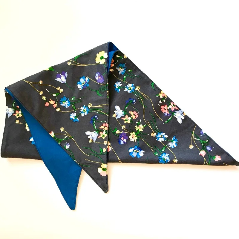 Satin Navy Wild Floral Chemo Reversible Headscarf