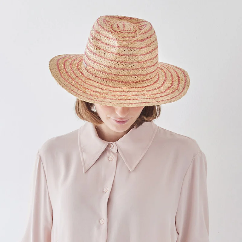 Seeberger Hats Crushable Raffia Straw Fedora Hat - Natural-Pink