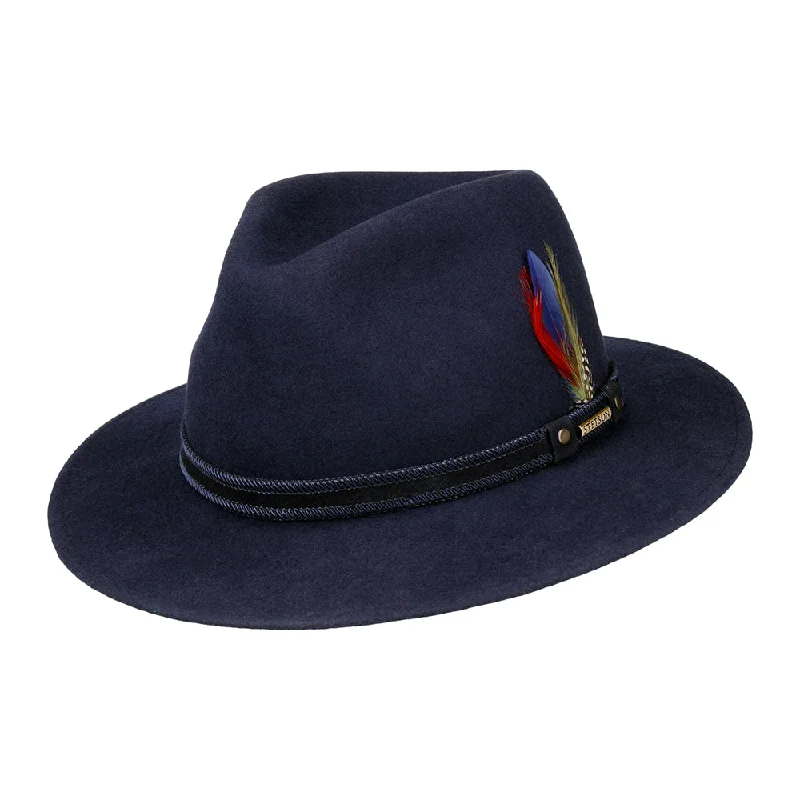 Stetson Hats Tenvelco Traveller Water Repellent Wool Felt Safari Fedora Hat - Navy Blue