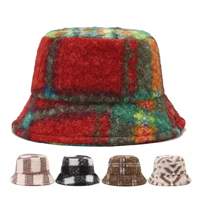 Tarly Winter Plaid Fur Bucket Hat