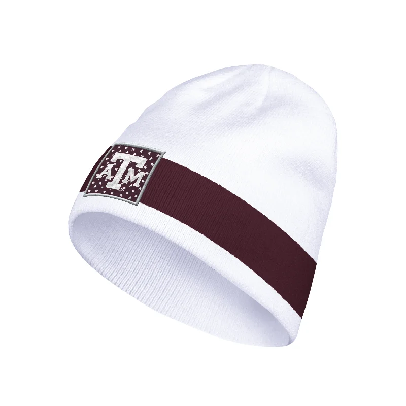 Texas A&M Beanie - White w/ Maroon Stripe