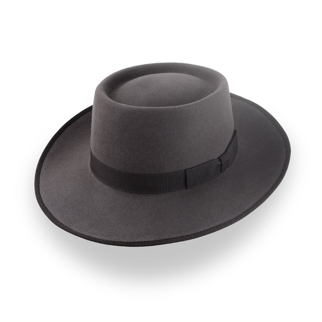 Caribou Grey Wide Brim Porkpie Hat with Custom Fit | The Oppenheimer